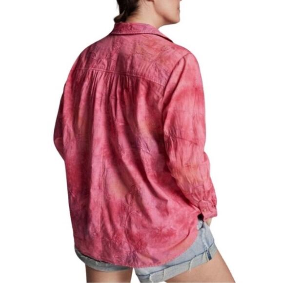 Anthropologie Pilcro The Cate Classic Button Down Embroidered Shirt Small Pink - Picture 3 of 9